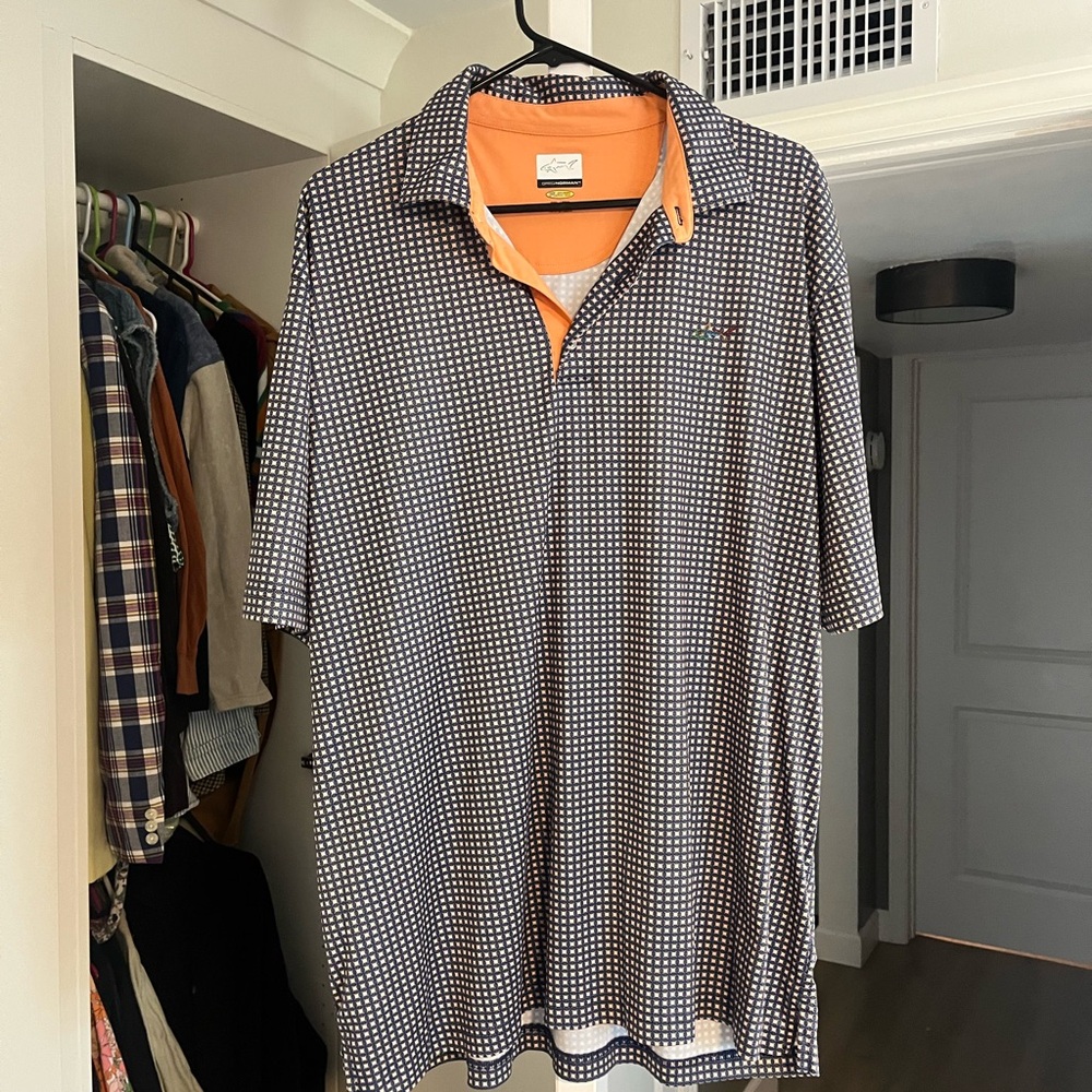 Greg Norman Collection Navy and White Patterned Polo